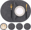 Homaxy Round Faux Leather Placemats and Coasters, Washable Dual-Side Table Mats, Wipeable Heat-Resistant Dining Place Mats for Outdoor and Indoor, Set of 4, Diameter 13 and 3.93 inch, Dark Grey