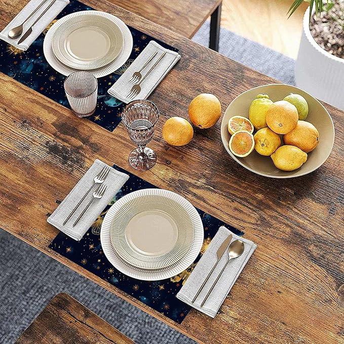 Watercolor Butterfly Starry Sky 12x18 Inch Placemats Set of 6 - Waterproof, Non-Slip & Washable Table Mats for Kitchen & Dining Table Placemats