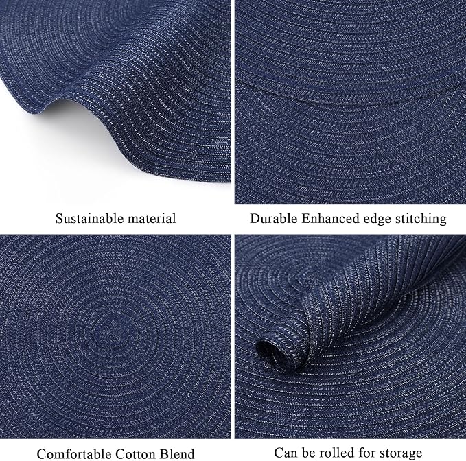 SHACOS 15 inch Navy Blue Round Placemats Set of 12 for Dining Table Woven Braided Circle Place Mats Kitchen Placemat Washable Table Mats