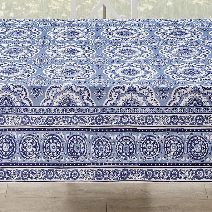 Maison d' Hermine Table Cloth Rectangle Table 100% Cotton 60 x 120 Inches Tablecloth Reusable Decorative for Dining Room Farmhouse Home Valentines Day Decorations Spring Summer - Melodie Bleue