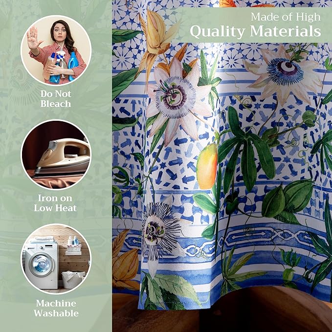 Maison d' Hermine Table Cloth Round Table 100% Cotton 63 Round Inches Tablecloth Reusable Decorative for Dining Room Farmhouse Home Valentines Day Decorations Spring Summer - Passiflora