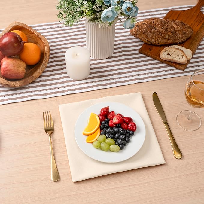 Blue Needles Solid Cloth Napkins Set of 6 Cream 100% Cotton Dinner Napkins 18x18 inches - Soft, Reusable, Absorbent & Washable Linen, Ideal for Christmas Events, Parties & Everyday Use