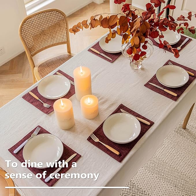 Home Brilliant Red Placemats Set of 4 Cloth Placemat for Holiday Valentine's Day Heat Resistant Dining Table Mats Kitchen Washable Place Mats, Wine Red