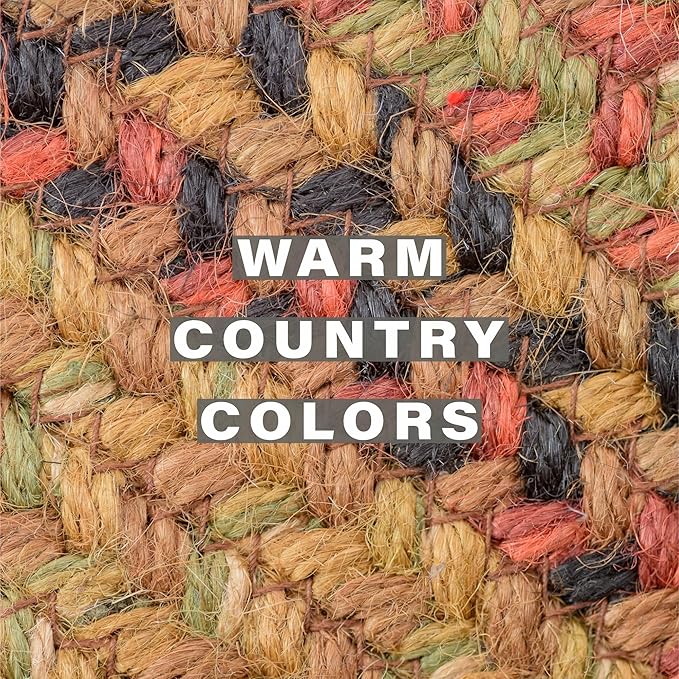 Homespice Gingerbread Jute Braided Table Runner, Warm Country Decor, Set of 2, Brown Oval 8x28 - Rich Colors, Easy to Clean, Durable and Protects Furniture