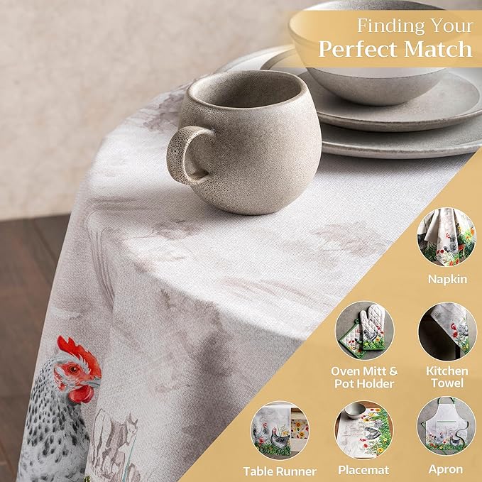 Maison d' Hermine Table Cloth Round Table 100% Cotton 69 Round Inches Tablecloth Reusable Decorative for Dining Room Farmhouse Home Valentines Day Decorations Spring Summer - Basse Cour