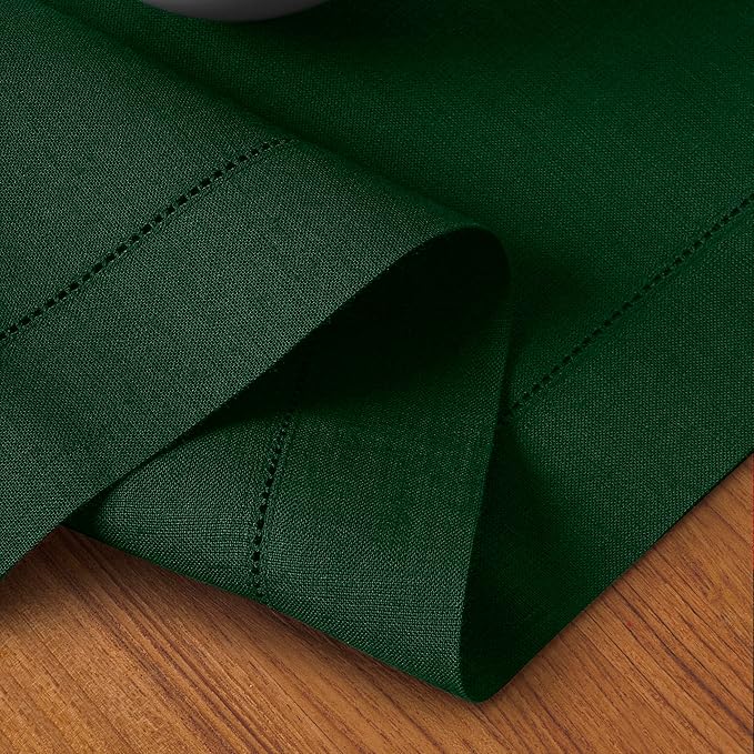 D'Moksha Homes Linen Forest Green Table Runner 84 Inches Long - 100% Pure Linen Table Runner 14 x 84 Inch for St Patricks Day, Easter - Classic Hemstitch