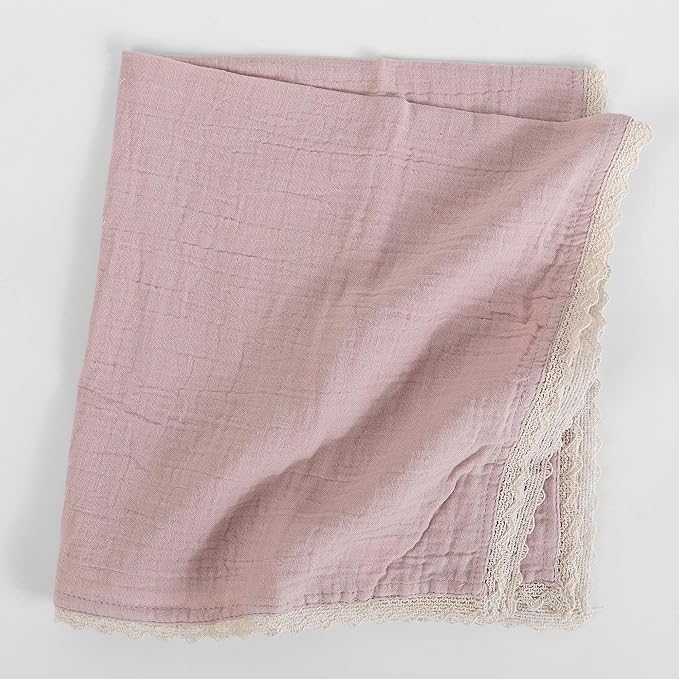 FINGERCRAFT Dinner Cloth Napkin Cotton Muslin Double Gauze 4 Pack with Classic Lace for Everyday Use, Wedding, Party, Christmas, Easter Napkins Cloth are Pre Shrunk and Good Absorbency Peach Wipe