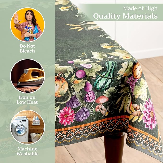 Maison d' Hermine Table Cloth Square Table 100% Cotton 54 x 54 Inches Fall Tablecloth Reusable Everyday Use for Thanksgiving Christmas Decorations Dining Farmhouse Party (Pumpkin Garden - Dark Green)