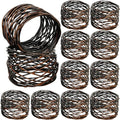 ALPHA Living HOME Heavyduty Napkin Rings - 12-Piece Elegant Mesh Metal Napkin Holders, Serviette Rings for Dining Table, Party Decoration, Weddings - Vintage Rustic Farmhouse Table Decor (Bronze)