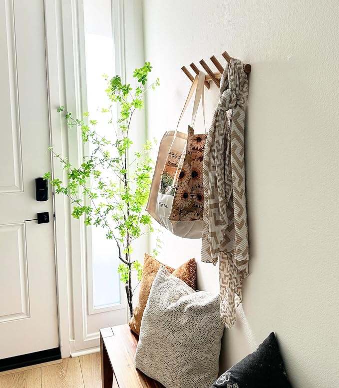 Modern Minimalist Wooden Wall Hook Rack, Solid Ash Wood Coat Rack with 5 Hooks, Wall Mounted Entryway Organizer for Coats, Hats & Bags, 20 lb Capacity