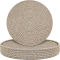 Round Placemats Set of 6 with Holder, Cotton Rope Woven Place Mats, Hot Pads for Kitchen, Heat Resistant Table Mats, 13 Inch Farmhouse Washable Braided Placemat for Kitchen Decor (Brown)