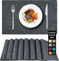 Cloth Placemats Set of 8, Linen Type Fabric Placemats Black Table Mat Set of 8, Machine Washable Rustic Place Mats Heat Resistant Placemats Thick Polyester Kitchen Place Mats for Dining Table