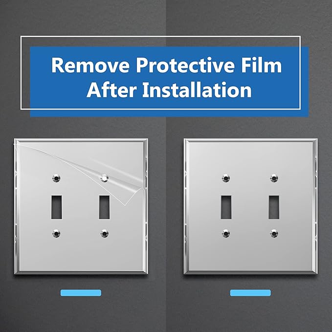 LIDER Reflective Acrylic Toggle Switch Wall Plate, Mirrored Double Light Switch Cover, Plexiglass Cover Plate, Acrylic Glass, Oversized 2-Gang 5.25" x 5.25", LWP-12O-ASV, Silver