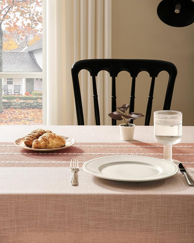 ZeeMart Contrast Linen Round Tablecloth 52 Inch Orange, Farmhouse Style Round Table Cloth Heavy Weight Burnt Orange Fall Tablecloths, Water Resistant Burlap Table Cloths