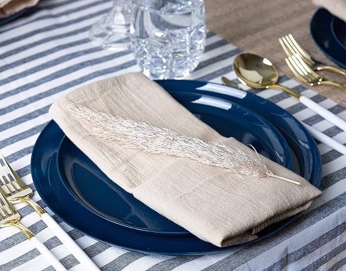 [30 Pack 6.3''] Dark Blue Plastic Party Plates Edge Collection Premium heavyweight Elegant Disposable Tableware Dishes