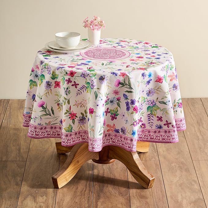 Maison d' Hermine Table Cloth Round Table 100% Cotton 69 Round Inches Tablecloth Reusable Decorative for Dining Room Farmhouse Home Valentines Day Decorations Spring Summer - Chardon