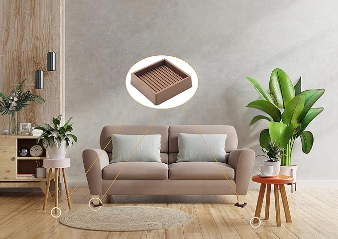 2X2 Rubber Caster Cups, Non Slip Furniture Pads, Anti-Slip Gripper, Anti Skid Furniture Feet, Anti Slide Floor Protector for Bed Couch Table Chair Stoppers - 12 Pack, Brown