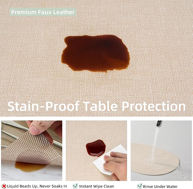 Oval Placemats for Dining Table Set of 2, Washable Leather Table Mats, Waterproof Heat-Resistant Non-Slip Kitchen Placemats, Simple Style Oval Design
