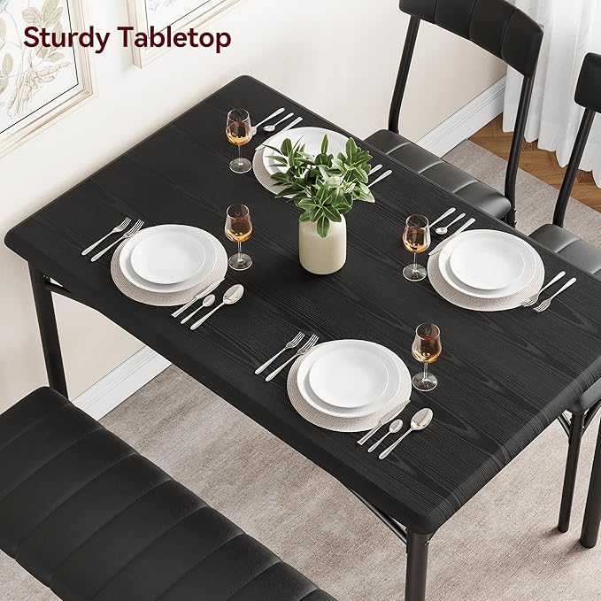 Dining Table Set for 4, Rectangular Kitchen Table and Chairs Set of 4 for Small Spaces, Modern Dining Room Table Set with Upholstered Bench and 2 Chairs, Space Saving Dining Furniture for Apartments