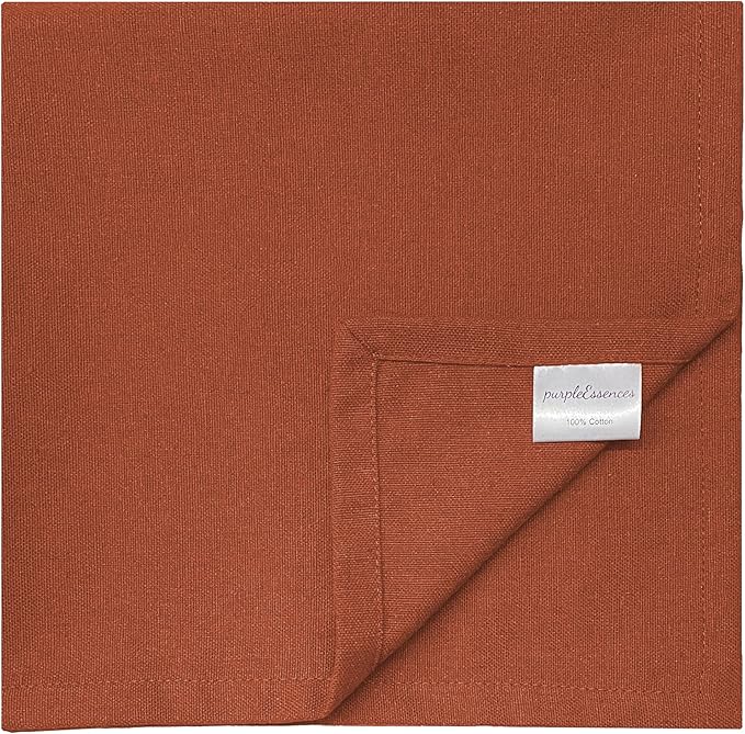 PurpleEssences Rust Set of 6 Cloth Dinner Napkins 100% Cotton 18x18 Inch - Soft Durable Washable - Ideal for Farmhouse Party Christmas Holiday Winter - Perfect Everyday Use Table Linen - Rust