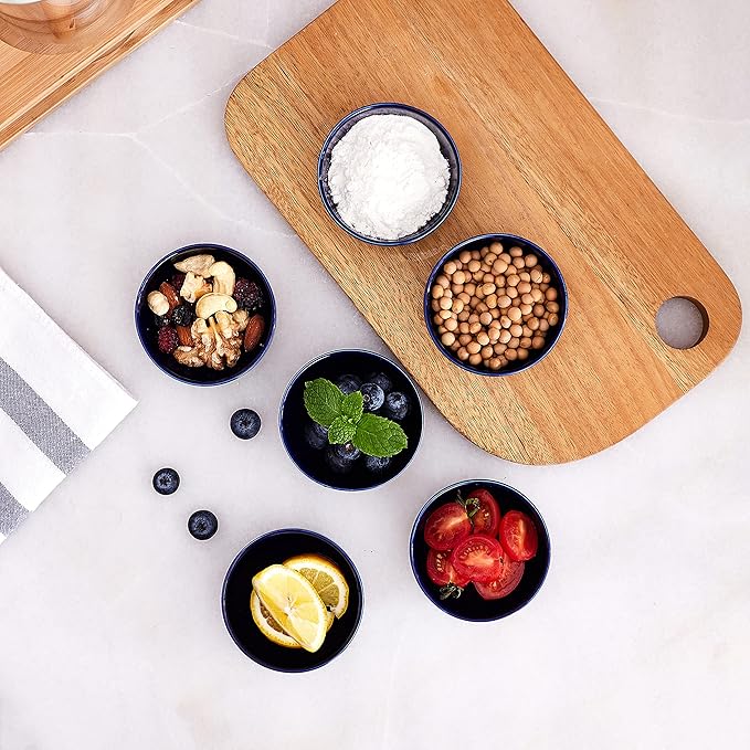 Ceramic Pinch Bowls,2.7 oz Mini Prep Dip Bowl Set,Small Dipping Salsa Charcuterie Soy Sauce Side Dish for Sushi,Set of 6(Blue)