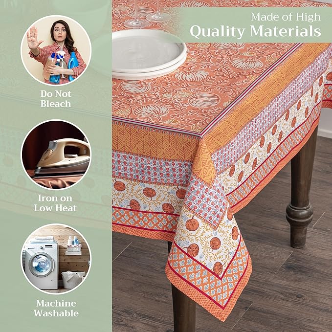 Maison d' Hermine Table Cloth Rectangle Table 100% Cotton 60 x 90 Inches Fall Tablecloth Reusable Everyday Use for Thanksgiving Christmas Decorations Dining Farmhouse Party (Harvest Festival)