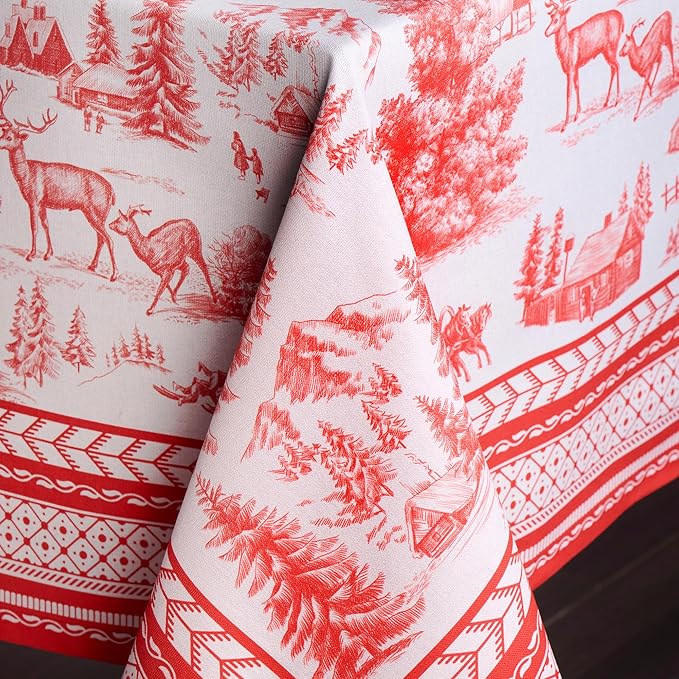 Maison d' Hermine Table Cloth Rectangle Table 100% Cotton 60 x 120 Inches Fall Tablecloth Reusable Everyday Use for Thanksgiving Christmas Decorations Dining Farmhouse Party (Winter Jouy)