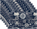 Nautical Navy Blue Placemats Set of 6,Washable Heat Resistant 12×18 Inch Linen Table Mats Caribbean Sailing Place Mats for Party Outdoor Dining Décor
