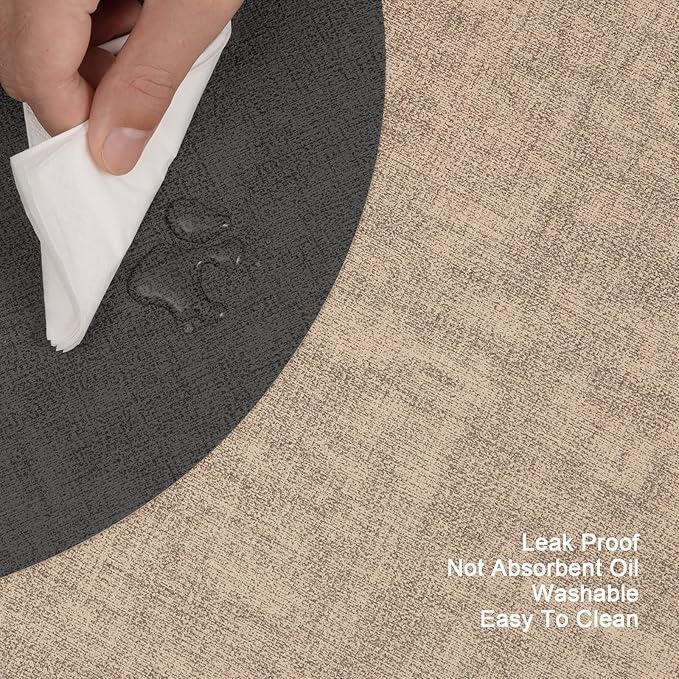 Myir JUN Round Placemats Dual Sided, Faux Leather Place Mats Set of 4 Indoor Placemat for Dining Table Outdoor Place Mat Non-Slip Washable Table Mats (Gray Beige, Set of 4)