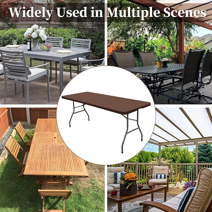 10 Pack Fitted Tablecloth for 8 Foot Rectangle Tables, Coffee Elastic Outdoor Picnic Table Cover, Washable Stretch Folding Table Cloths 8 ft for Camping Party Patio Kitchen Banquet, 30" W x 96" L