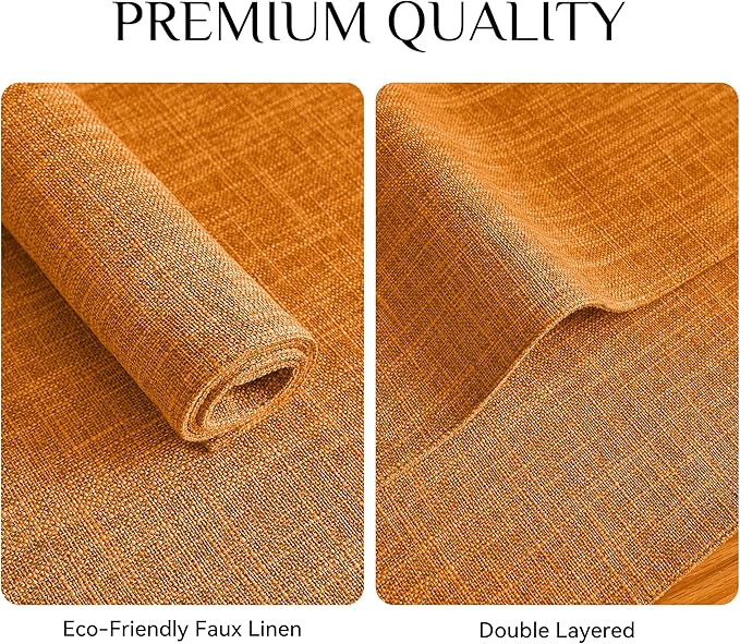 Softalker Faux Linen Placemats Set of 8-12 x 18 Inch, Heat Resistant Double Layered Durable Burlap Farmhouse Place Mats, Non-Slip Washable Rustic Table Mats for Dining, Kitchen, Party（Orange