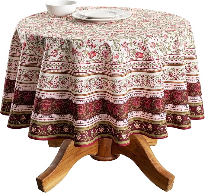 Maison d' Hermine Table Cloth Round Table 100% Cotton 63 Inches Fall Tablecloth Reusable Everyday Use for Thanksgiving Christmas Decorations Dining Farmhouse Party (Reveillon Au Jardin)