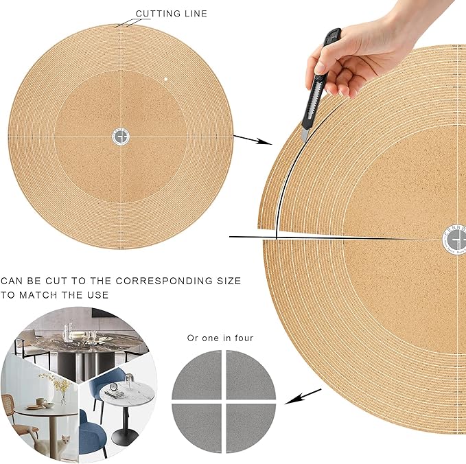 CENNBIE 30 Inches Round Placemats - Cork & Leather Table Mat - Suitable as Side Dining Coffee Table Cover - Can Be Cut to Fit (18"-30", Blue)