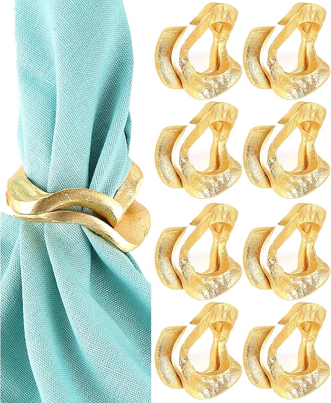 ALPHA Living HOME Modren Napkin Rings - 8 Pcs Premium Metal Napkin Holders for Cloth Napkins Elegant Table Decor for Weddings, Dinners & Special Occasions (Gold)