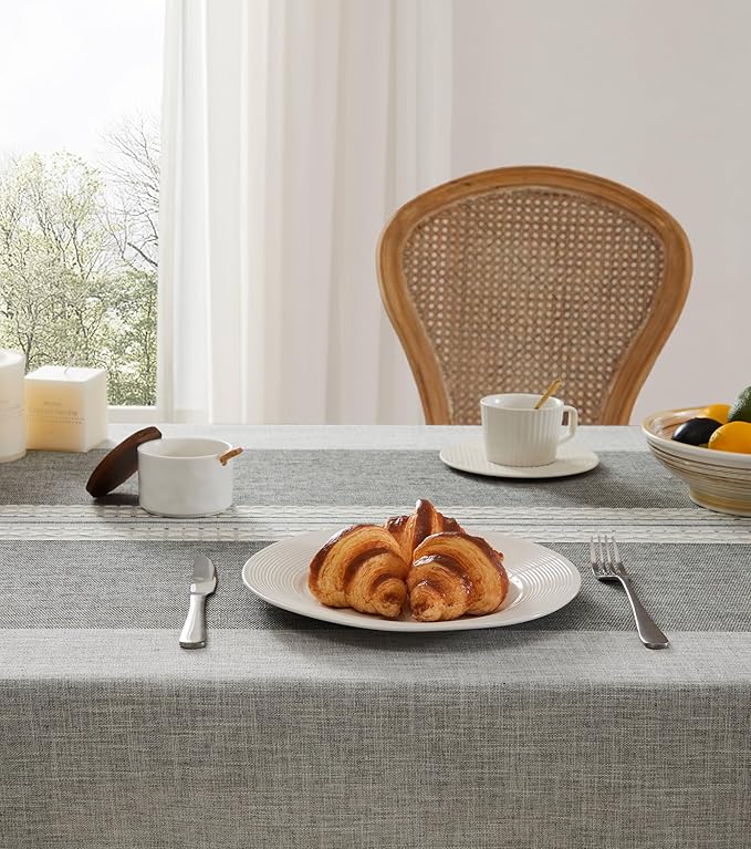 ZeeMart Contrast Linen Table Cloth Square Table Cloths 52x52 Inch Mid-Stripe Grey, Farmhouse Style Heavy Weight Grey Tablecloth, Water Resistant Burlap Tablecloths