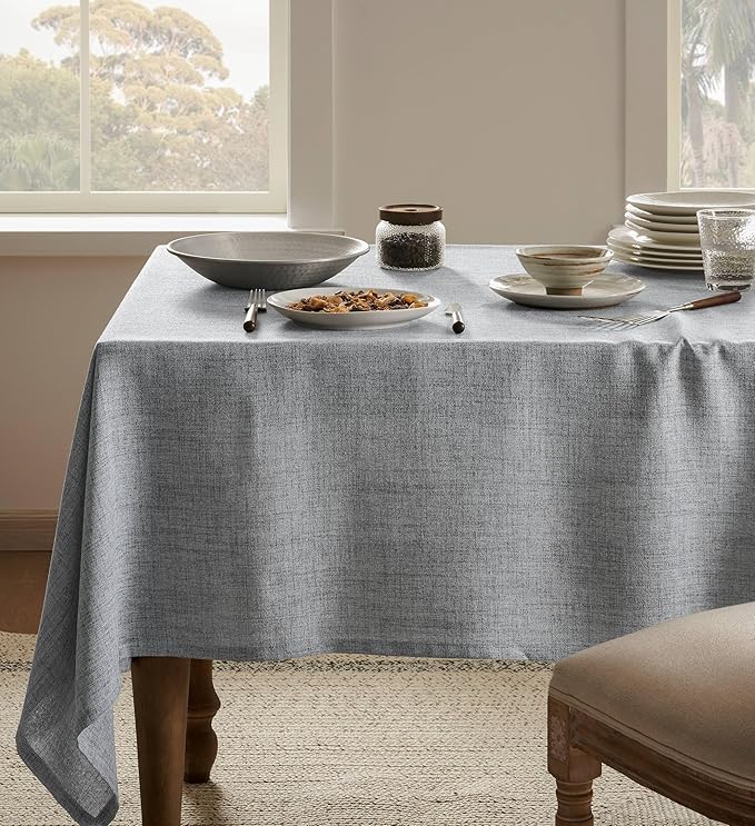 Linen Tablecloth for Rectangle Table 60x104 Inch Grey, Farmhouse Style Grey Tablecloth, Water Resistant Burlap Tablecloths for Dining Table Farmhouse Kitchen