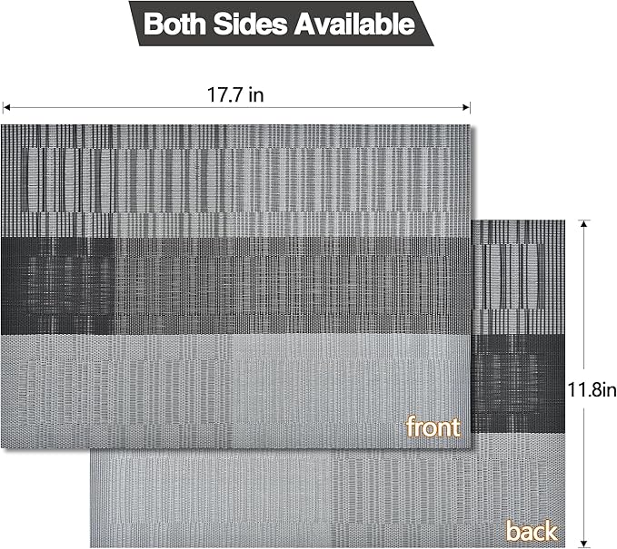 SLKQG Placemats Set of 4 - Washable Easy Clean Vinyl Placemats - Heat Resistant PVC Place Mats for Dining Table - (Black and Gray, 4)