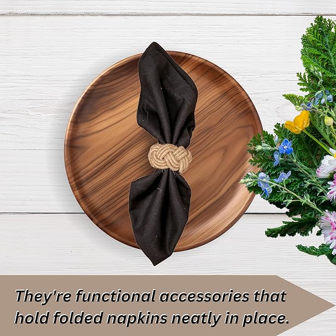 ALPHA Living HOME Round Jute Woven Napkin Rings, Water Hyacinth Easter Napkin Rings Set of 12 Napkins Holder for Elegant Table Decoration, Christmas Table Decor, Wedding Decor (Brown)
