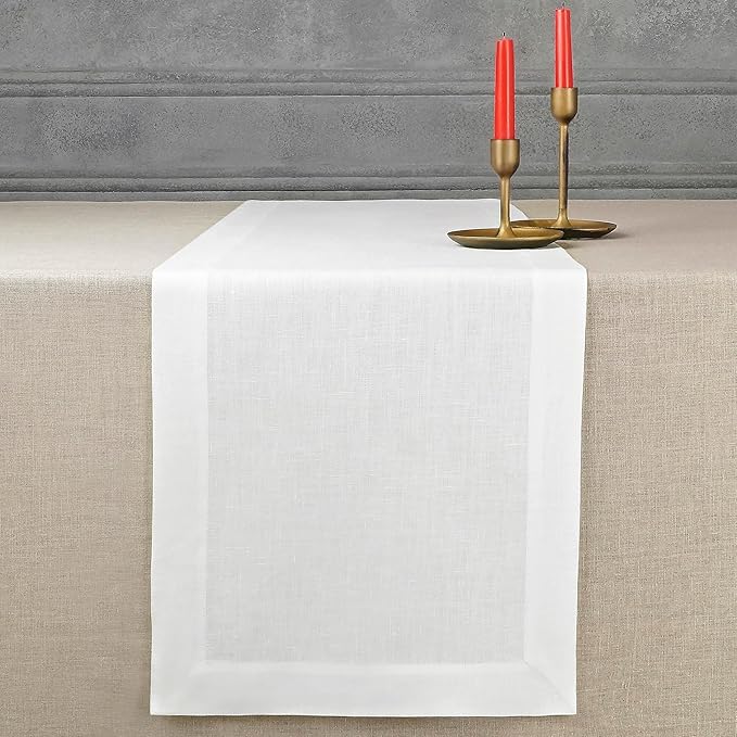 D'Moksha Homes Linen White Table Runner 90 Inches Long - 100% Pure Linen 14 x 90 Inch Table Runner for Dining, Valentines, Spring, Easter - Machine Washable