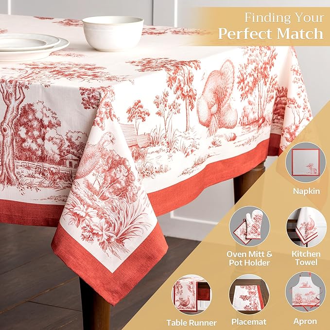 Maison d' Hermine Table Cloth Square Table 100% Cotton 60 x 60 Inches Fall Tablecloth Reusable Everyday Use for Thanksgiving Christmas Decorations Dining Farmhouse Party (Holy Jouy - Red)