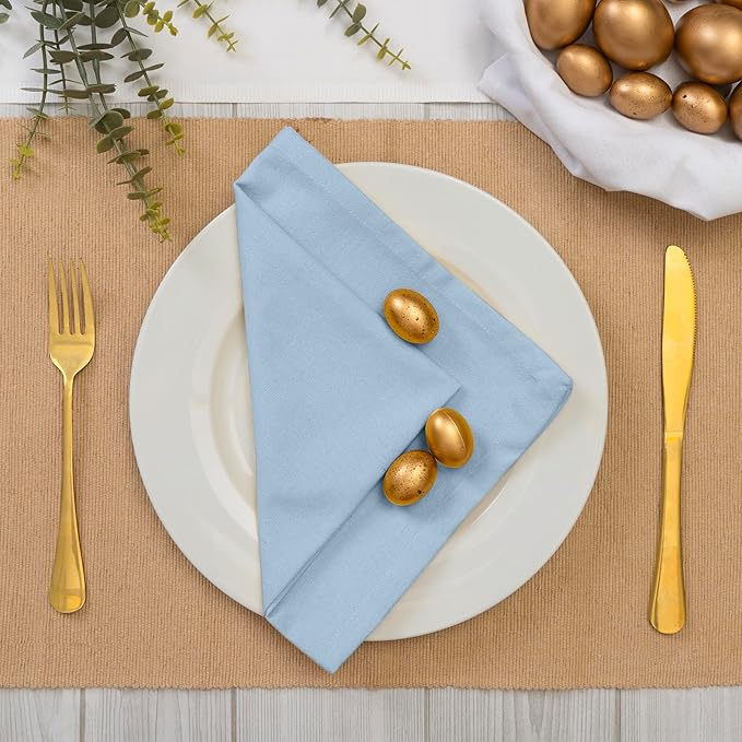 Blue Needles Solid Cloth Napkins Set of 12 Ice Blue 100% Cotton Dinner Napkins 18x18 inches - Soft, Reusable, Absorbent & Washable Linen, Ideal for Wedding Events, Parties & Everyday Use