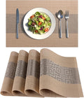 Timeet Placemats Set of 4, Heat Resistant Non-Slip Place Mats for Dining Table, Durable Washable PVC Vinyl Woven Table Mats, Resistant Kitchen Placemats Easy to Clean(Beige & Gray