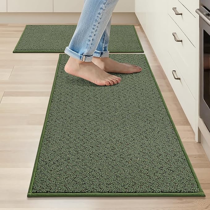 COSY HOMEER Kitchen Rugs and Mats 2PCS Non Slip Kitchen Mats for Floor Washable Stain Resistant Kitchen Runner Rug Sets Absorbent Kitchen Floor Mat 20"x32"+20"x48",Green