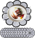 Washable Waterproof Diamond Circle Placemats for Round Tablescape Decor for Dinner and Kitchen Bling Placemats for Weddings & Special Events -12PCS (Silver and Black)