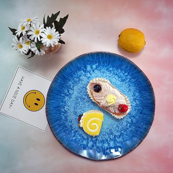 Melamine Dinner Plate Plastic Bread Butter Plates Set of 6 Pcs 11 inch Lightweight Shatter Proof Chip Resistant Dishwasher Safe Not Microware Not Oven(Light Blue)