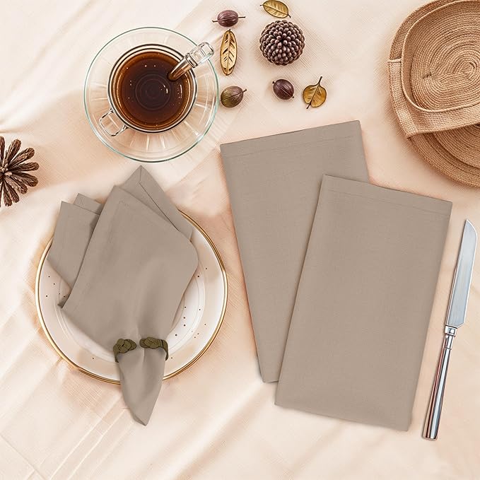 Ruvanti Cloth Napkins Set of 6, 18x18 Inches, 100% Cotton, Washable, Soft & Absorbent, Perfect for Wedding, Christmas, ‎Thanksgiving Dinners - Light Taupe