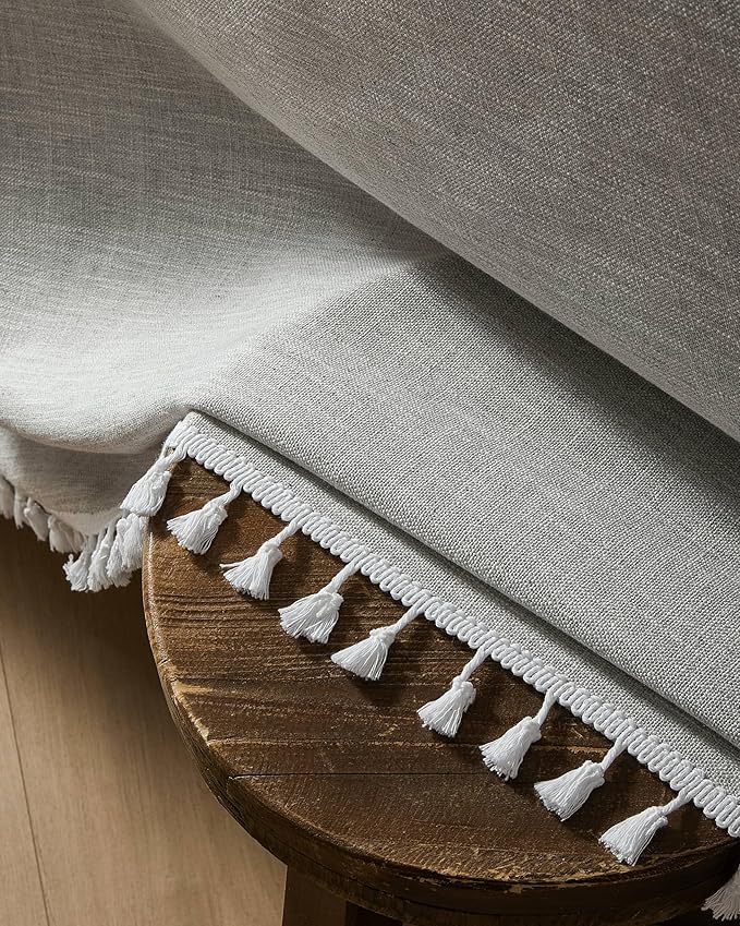 ZeeMart Contrast Linen Round Tablecloth 52 Inch Grey, Farmhouse Style Round Table Cloth Heavy Weight Grey Tablecloths, Water Resistant Burlap Table Cloths