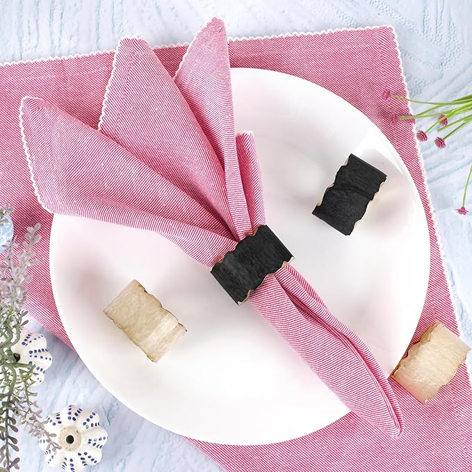 CLEENTABLE Rustic Epoxy Resin Napkin Rings - 12 Pcs Napkin Holders for Parties, Dining, Family Gatherings, Weddings, Holidays, Décor, Gifting - Durable Tabletop Decor (Ivory Black)
