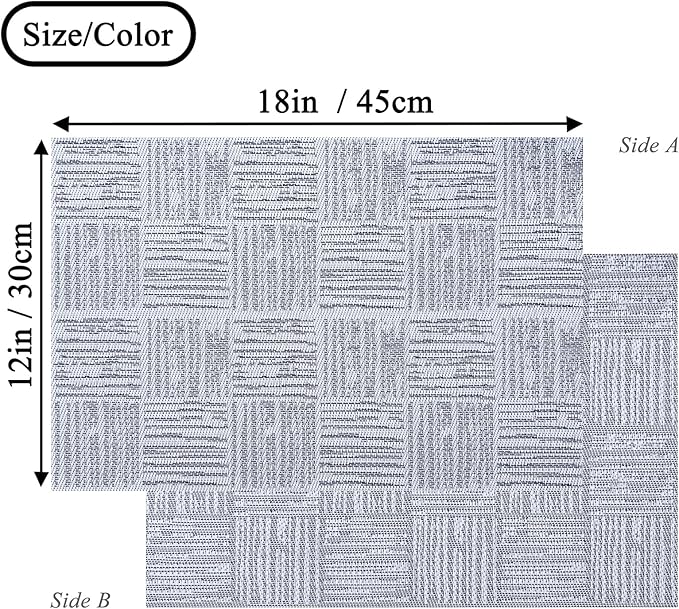 Placemats Set of 8 Plastic Vinyl Place Mats for Dinner Table, No-Slip Wipeable Table Mats Daily Use Patio Kitchen Decoration (18"x12", Grey)
