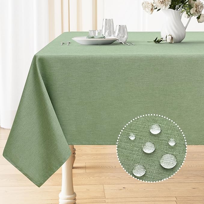 Smiry Rectangle Table Cloth Linen Textured, Waterproof Spillproof Anti-Wrinkle Burlap Tablecloth, Washable Decorative Fabric Table Cover for Dining, Party, Banquet, 60 x 84 Inch, Sage Green